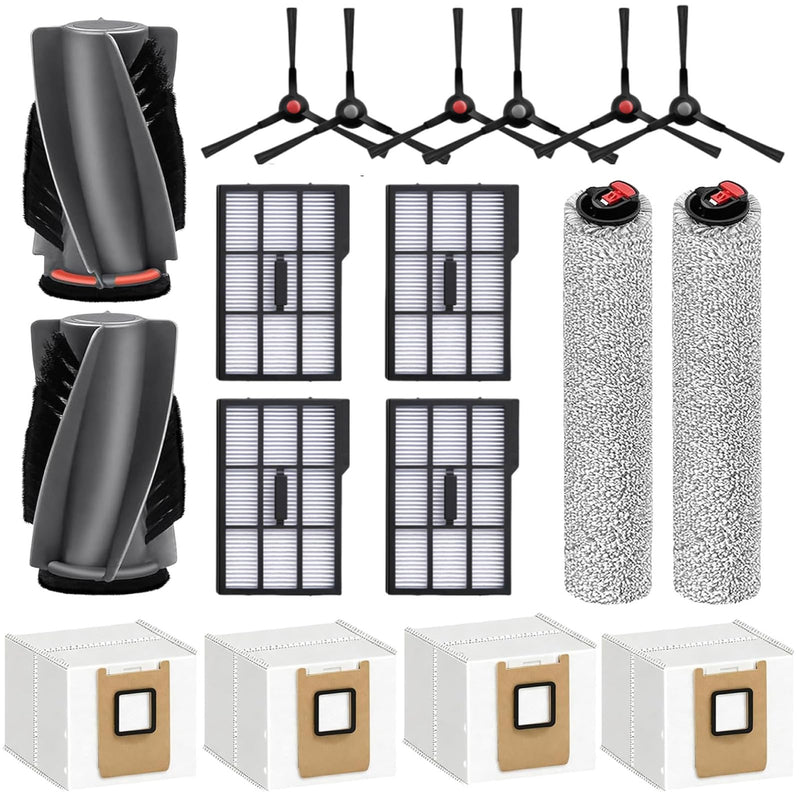 17 Pack Replacement Kits for eufy E25 Omni / E28 Omni Robot Vacuum Cleaner, Accessories Parts with 1 Main Brush, 2 Roller Mop, 6 Side Brushes, 4 Dust Bags, 4 Filters