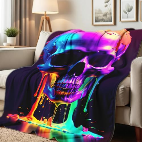 Skull Blanket Throw Skeleton Flannel Blanket Gothic Print Throw Gifts for Kids Girls Boys Adults Women Men Halloween Decor Queen Size Bed Couch (49"x59") Skull-3 49"x59"