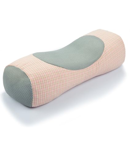 Buckwheat Neck Roll Pillow for Sleeping, 5''x15'' Small Lumbar Roll Pillow for Stiff Pain Relief, Neck Support Back Pain Relax Bolster Pillow with Breathable Plaid Pillow Covers (Pink) Pink