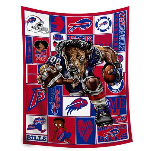 Original American Football Series: Buffalo Throw Blanket (L60 xW50) Bold 3D Effect Use Throw for Outdoor, Travel, Vacation, Nap, and Relaxation or Game Day for Fans L60"xW50"