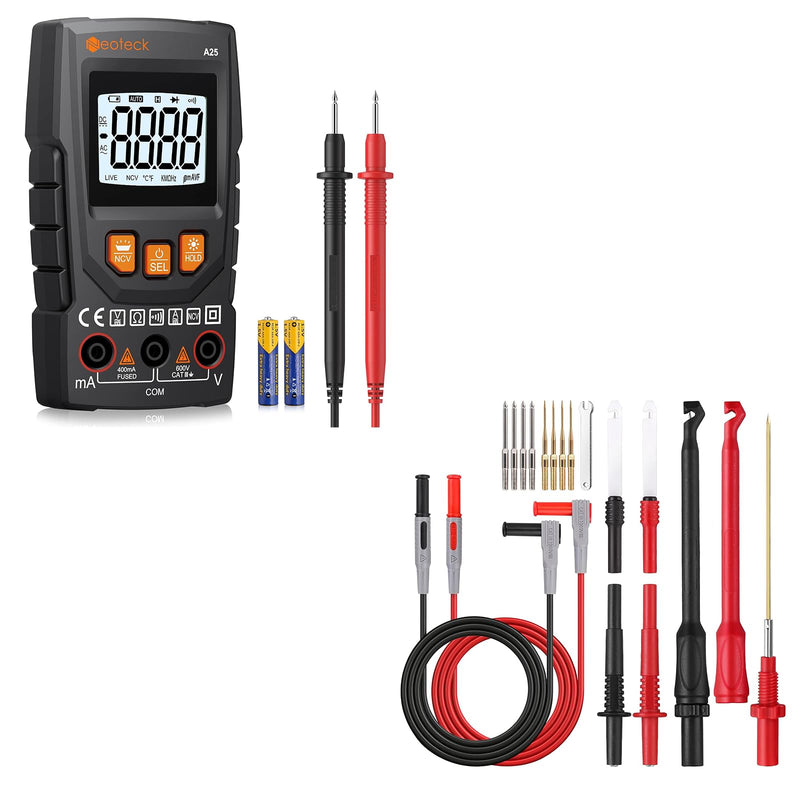 [Australia - AusPower] - Neoteck Smart Automotive Kit: 4000 Counts Multimeter & 17PCS Piercing Probes with NCV, Data Hold, Gold-Plated, Car Circuit 