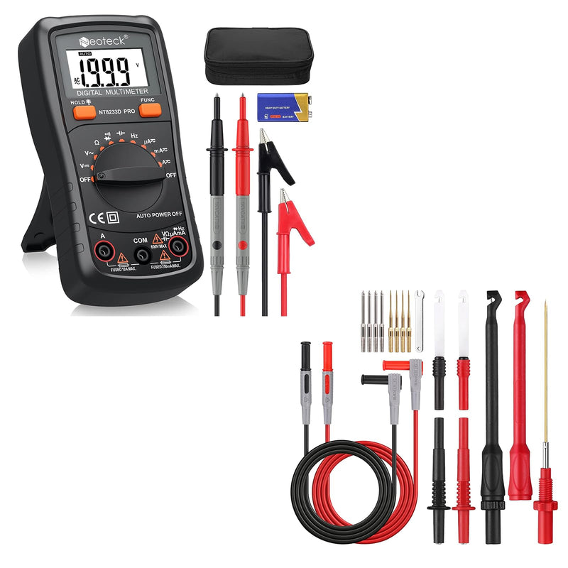 [Australia - AusPower] - Neoteck Automotive Diagnostic Kit: Auto Ranging Digital Multimeter & 17PCS Wire Piercing Test Leads with Continuity, Diode Test, Gold-Plated Probes, 4mm Plugs 