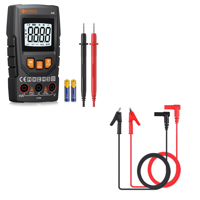[Australia - AusPower] - Neoteck Smart Industrial Kit: 4000 Counts Multimeter & 15A 1000V Test Lead with NCV, Data Hold, Flashlight, 39" Cable 