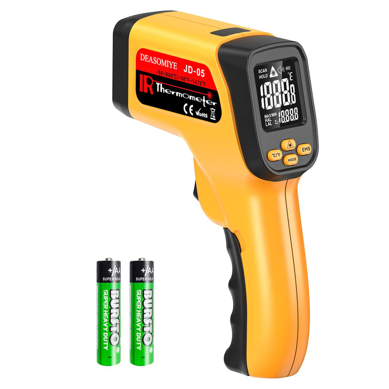 [Australia - AusPower] - Non-Contact Infrared Thermometer Gun, High Accuracy -58°F to 1472°F, Adjustable Emissivity, Ir Thermometer with Backlit LCD, Over-Temp Alarm, Laser Temperature Gun for Cooking,BBQ,HVAC JD-04 