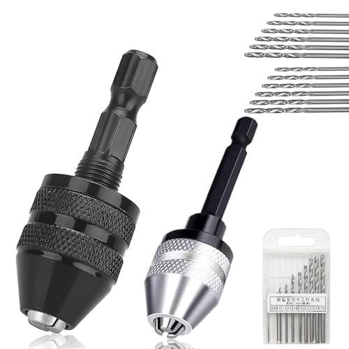 Moyata Keyless Drill Chuck Adapter 1/4 Inch Hex Shank Pack of 2 | 3 Jaw Drill Adapter, Quick Chuck Adapter with 0.8-3.0 mm Twist Drill for Hammer Drill, 0.3-6.5 mm/0.3-3.4 mm