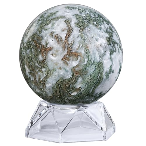 Sportmusies Natural Moss Agate Ball with Acrylic Stand, 2.4-2.75 inches 2.4 - 2.75 inches