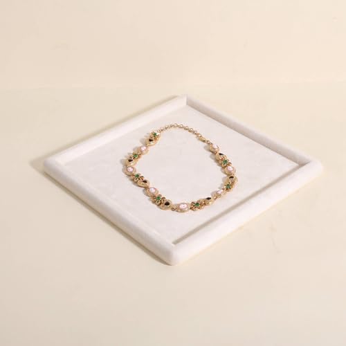 Square velvet Jewerly display tray, Jewelry storage organizer plate, Empty Jewelry showcase tray for Necklace Bracelet Ring Earring display stand holder (Cream-Large, 9.8 x 9.8 in) Cream Large