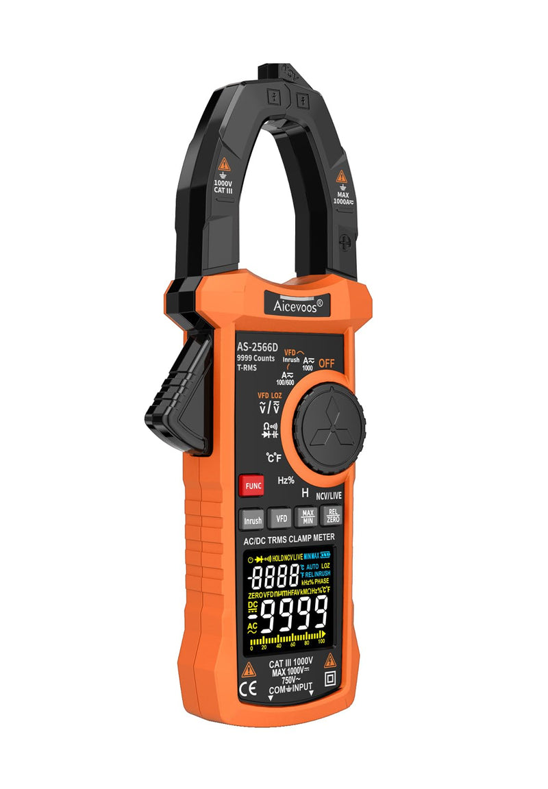 [Australia - AusPower] - Inrush Digital Clamp Meter Multimeter 1000A TRMS 6000 Counts, Amp Voltage Tester with VFD, LOZ Mode; Measures AC/DC Current Voltage Temperature Resistance Capacitance Frequency Continuity NCV 