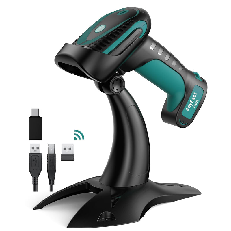 [Australia - AusPower] - Wireless Barcode Scanner with Stand, Industrial 1D 2D QR Bluetooth Barcode Scanner with Drop Resistant Dustproof Waterproof,USB Bar Code Reader Scanner for Android, iOS, Windows Green-2 