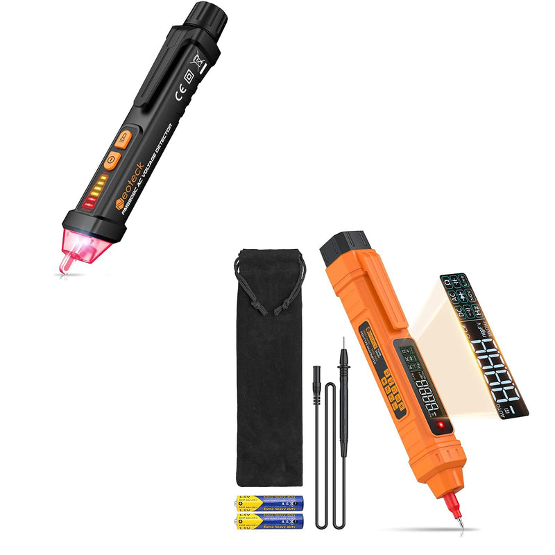 [Australia - AusPower] - Neoteck Professional Electrical Safety Kit: Non-Contact Voltage Tester & Digital Multimeter with 12-1000V AC Detection, 6000 Counts Measurement, LED Flashlight, Buzzer Alarm, Continuity Test 