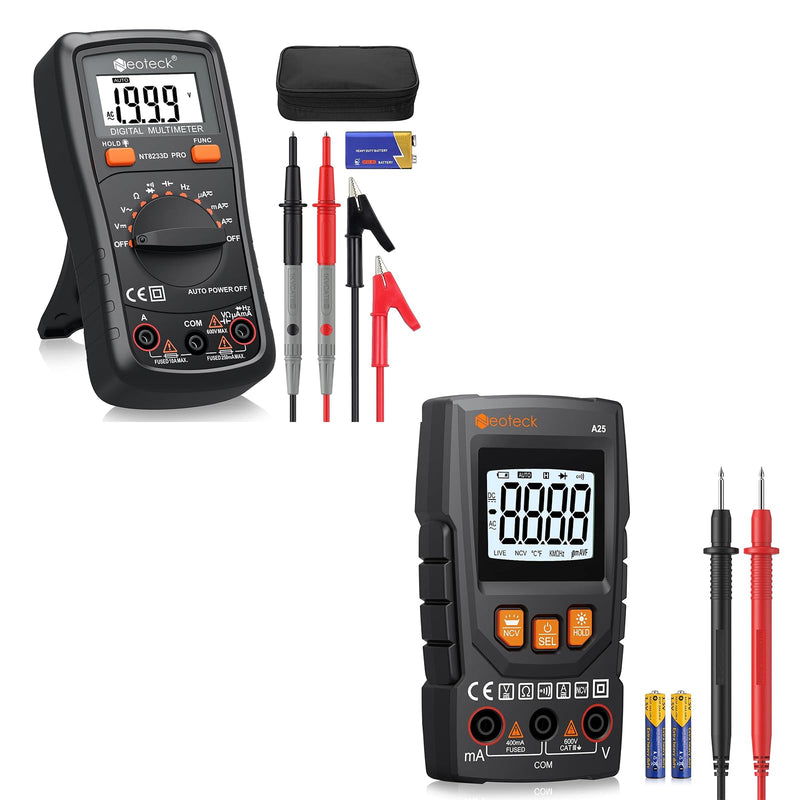 [Australia - AusPower] - Neoteck Professional Electrical Kit: 2000 Counts Auto Ranging Multimeter & 4000 Counts Smart Multimeter with Continuity Test,Diode Check,NCV, Data Hold,Flashlight 