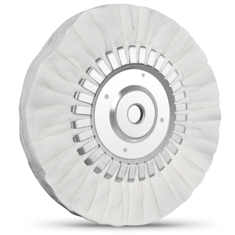 8" Fine White Airway Buffing Wheel with 5/8" Arbor Flange-Free Hub, Flange-Free, Cotton Polishing Wheel for Aluminum Truck Wheels, Rims, Chrome, Stainless Steel – Final Mirror Finish