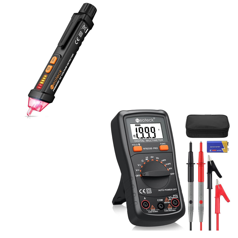 [Australia - AusPower] - Neoteck Professional Electrical Kit: Non-Contact Voltage Tester & Auto Ranging Digital Multimeter with 12-1000V AC Detection, LED Flashlight, Buzzer Alarm, Continuity Test, Diode Check 
