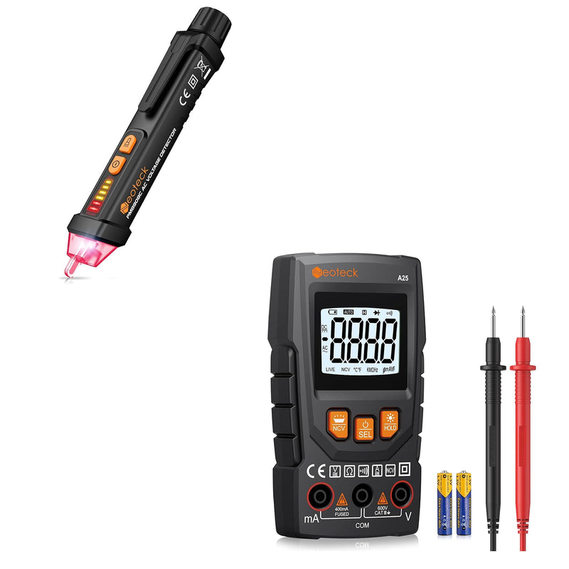 [Australia - AusPower] - Neoteck Professional Electrical Kit: Non-Contact Voltage Tester & Smart Multimeter with 12-1000V AC Detection, 4000 Counts, NCV, LED Flashlight, Data Hold, Continuity Test 