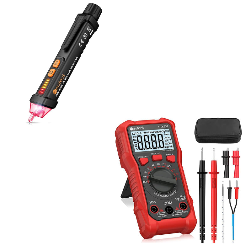 [Australia - AusPower] - Neoteck Professional Electrical Kit: Non-Contact Voltage Tester & Digital Multimeter with 12-1000V AC Detection, 2000 Counts, NCV, LED Flashlight, Continuity Test, Diode Measuring 