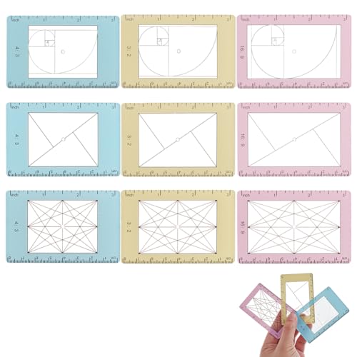 9 Pcs Photo Composition View Finder Tool Portable Golden Ratio Viewfinder Acrylic View Finder Rule for Photography Painters Artists Landscape Catcher Portrait Photography