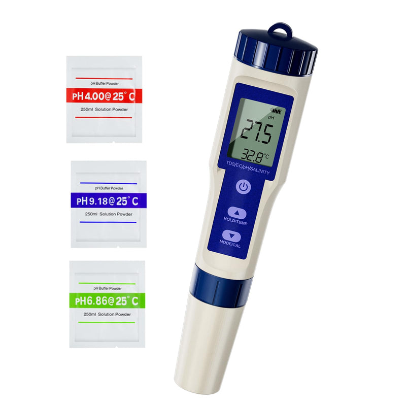 [Australia - AusPower] - ZuanXin Pool pH Meter, 5 in 1 Salinity Tester with PH/Salinity/TDS/EC/Temperature Function, TDS Tester for Drinking Water, Hot Tubs, and Spas bule 