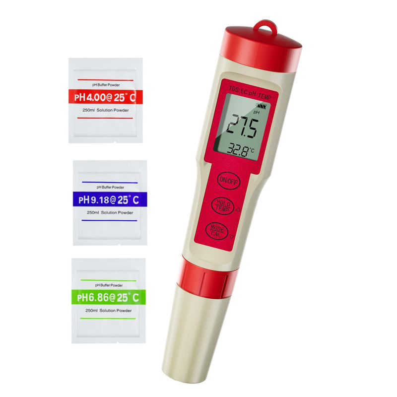 [Australia - AusPower] - ZuanXin TDS Tester, 4 in 1 Tester with PH/TDS/EC/Temp, Pool PH Tester for Drinking Water, Swimming Pools, Hot Tubs, and Spas(red and White) red 