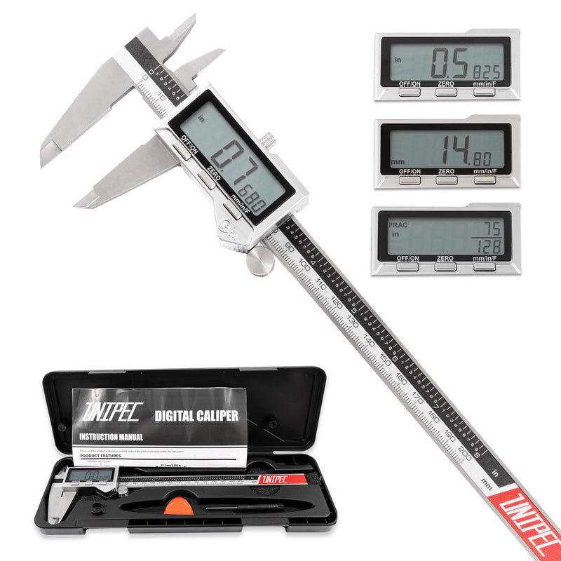 8 Inch/ 200mm IP54 Grade Stainless Steel Digital Caliper & Stainless Steel Rule, Inch/Millimeter/Fraction Conversion, Large LCD Screen IP54 8"