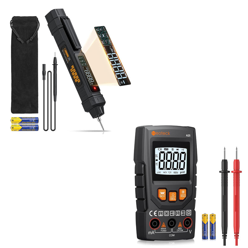 [Australia - AusPower] - Neoteck Professional Electrical Kit: 6000 Counts 2-in-1 Pen Multimeter & 4000 Counts Smart Multimeter with NCV,LCD Display,AC/DC Voltage&Current,Resistance,Continuity,Capacitance,Frequency 