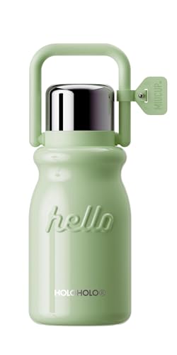 HOLOHOLO Insulated Water Bottle with POP-UP Straw Leak-Proof, Tea Strainer, Multipurpose Lid Cup, Handle, Stainless Steel, 24-Hour Temperature Control, 30 oz (Green) Green