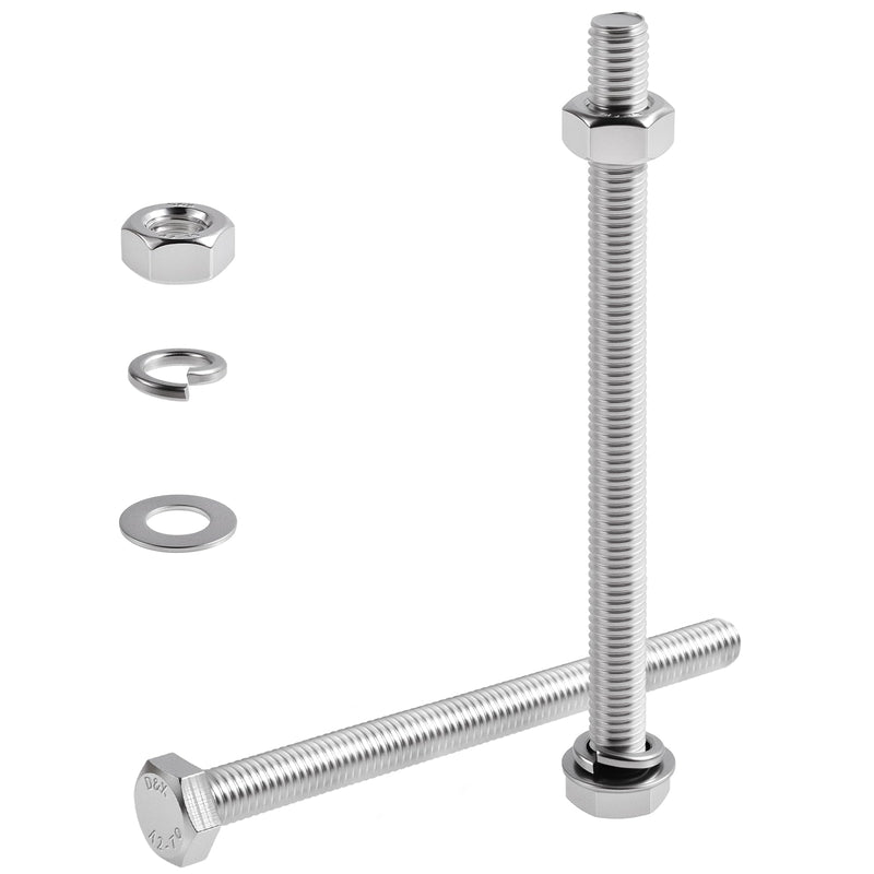 [Australia - AusPower] - 12 Set M8-1.25×120 Hex Head Screws Bolts, Nuts, Flat & Lock Washers,304(18-8) Stainless Steel Full Thread Hexagon Bolts with Nut & Washers for Heavy-Duty Fastening Applications 12Pcs M8-1.25×120 