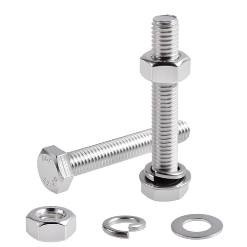 FOCMKEAS 12-piece M10-1.5×50 full-thread hex bolts with nuts and washers set