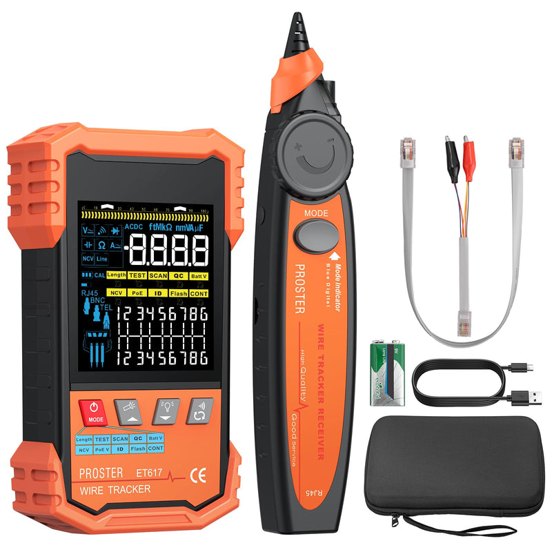 [Australia - AusPower] - Proster Network Cable Tester - PoE Cable Tester, NCV,Port Flashing, Ethernet Wire Tracer Test, Length Measurement,Multi-Function Trouble-Free Line Scan Mode 