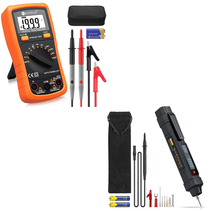 [Australia - AusPower] - Neoteck Professional Electricial Kit: 2000 Counts Auto Ranging Multimeter & 6000 Counts Pen Type Multimeter with Backlit LCD, Phase Sequence Detection, Audible Continuity, Capacitance Frequency 
