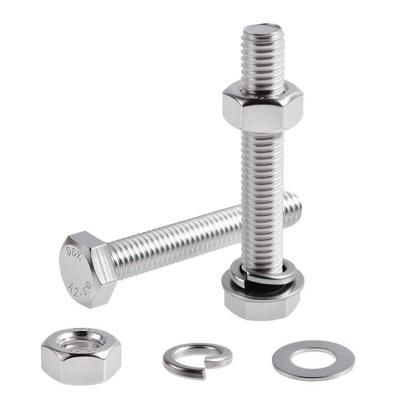 [Australia - AusPower] - 12 Set M8-1.25×60 Hex Head Screws Bolts, Nuts, Flat & Lock Washers,304(18-8) Stainless Steel Full Thread Hexagon Bolts with Nut & Washers for Heavy-Duty Fastening Applications 12Pcs M8-1.25×60 