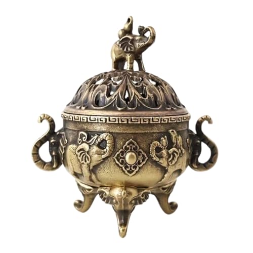 Elegant Metal Elephant Incense Holder with Gourd Design – Compact Zinc Alloy Incense Burner in Antique Bronze Finish