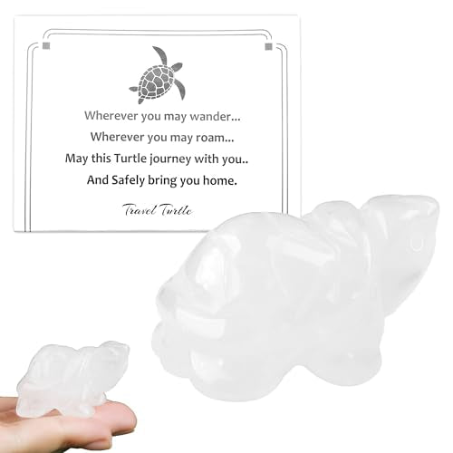 Turtle Travel Gifts for Women Clear Quartz Crystal Carved Handcrafted Healing Crystals Good Luck Office Desk Decor Figurines Statue Tortoise Decoration Sea Turtle Gifts for Women Lover White-clear Quartz