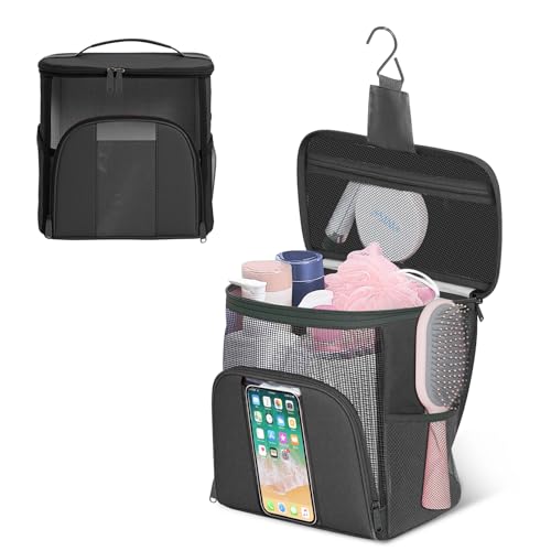 Mesh Shower Caddy Portable Beach Bag College Dorm Room Essentials Tote Bag for Bathroom,Gym,Travel,Camping Quick Dry Hanging Shower Organizer Bags for Women Men College Student Black