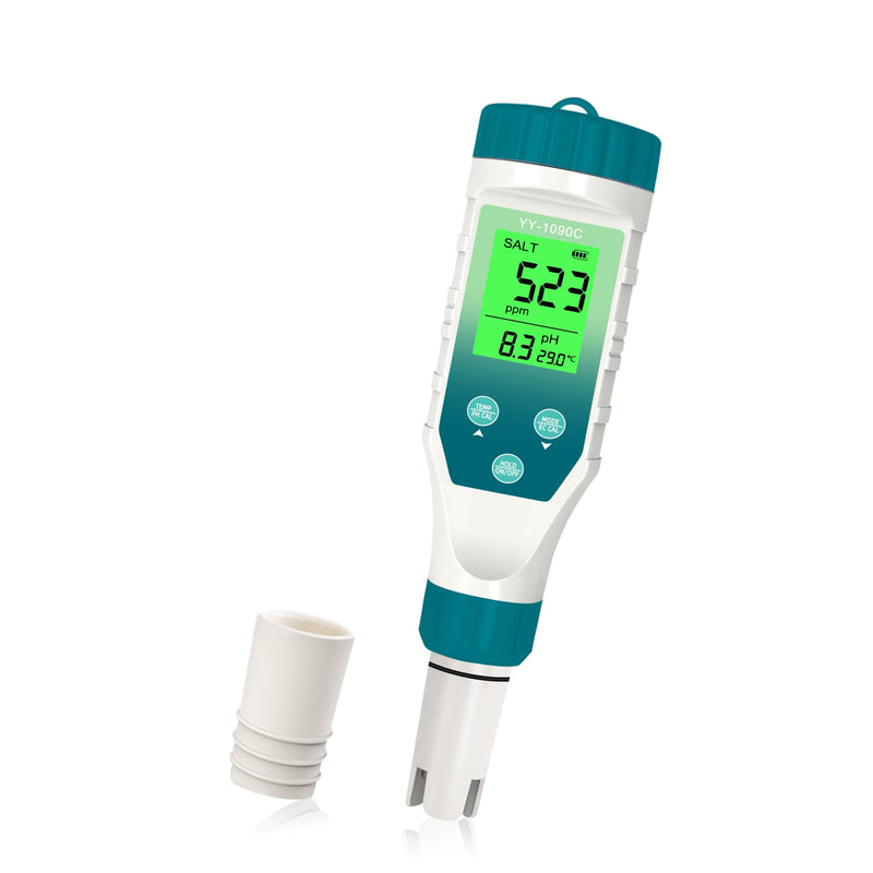 [Australia - AusPower] - 5-in-1 Digital Pool Water Tester, Salinity & pH Meter with 12.88mS Calibration Solution – Saltwater Pool & Spa Monitor, TDS EC Temp Tester for Hot Tubs, Aquariums, Hydroponics 