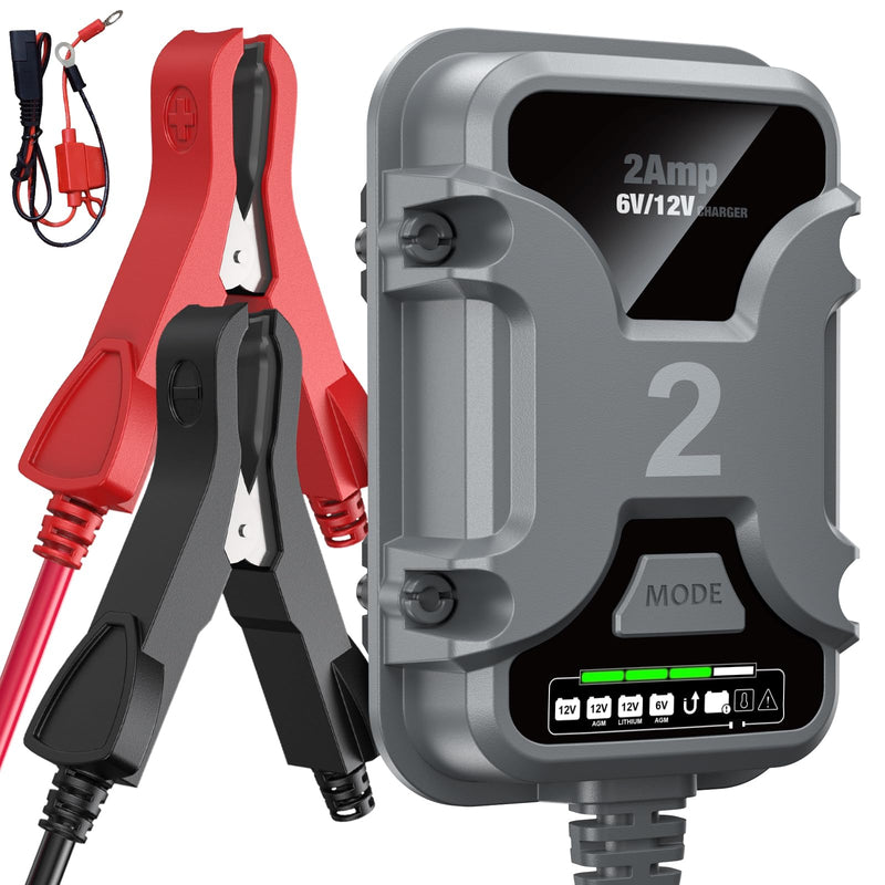 2A 6V/12V Smart Battery Charger Plug in – Auto Maintainer & Desulfator for AGM/Lithium – Trickle Charging for Cars, Boats, RVs 1 Bank(2A)