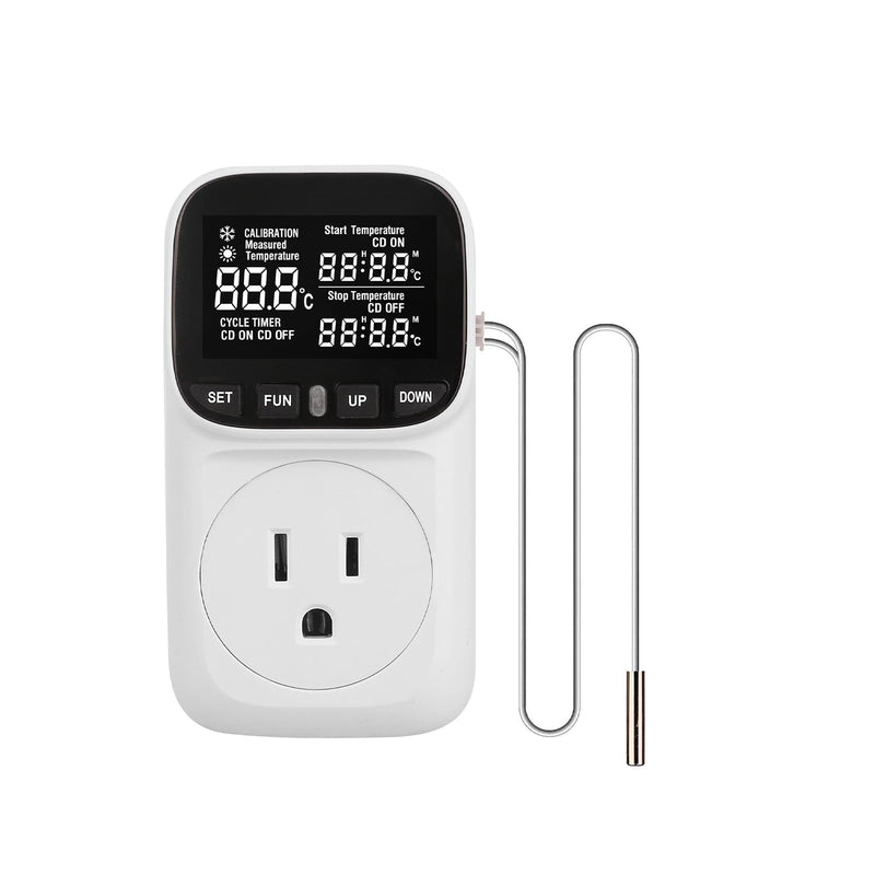 [Australia - AusPower] - Digital Temperature Controller Plug, Thermostat Outlet with Heating & Cooling Modes, 120V 15A 1800W, -104℉~210℉ Timer Cyclic/Countdown for RV, Greenhouse, Incubator, Homebrew 