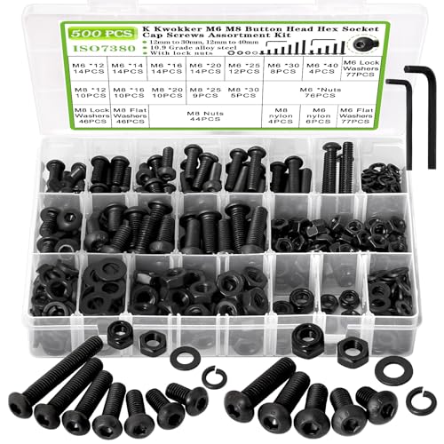 500Pcs M6 M8 Button Head Hex Socket Metric Screws Assortment Kit H. M6 M8