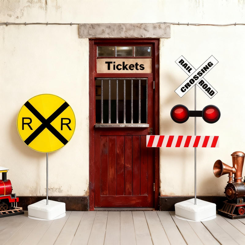 Reallnaive Express Train Party Decorations 79-87 Inch Railroad Crossing Sign Traffic Crossing Sign for Train Theme Wild West Western Birthday Cowboy Party Decor Supplies