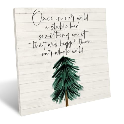 Christmas Decor, Rustic Religious Christmas Tree Wooden Sign Gift for Women Men, Farmhouse Christian Decorations for Home Office Church Desk Table Shelf Decor 6x6 Inch