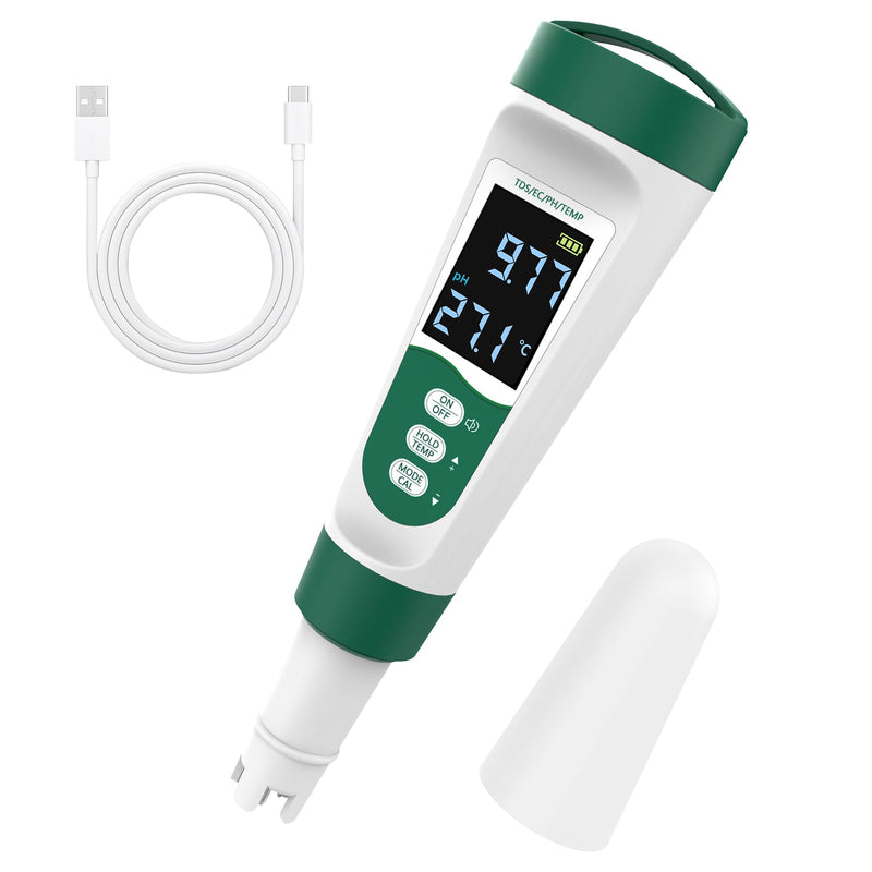 [Australia - AusPower] - 5-in-1 Digital PH Meter, with Voice Function, PH/TDS/EC/Temp/Salt Pool Salt Tester, Waterproof & Rechargeable Pen Meter for Swimming Pools, Fish Tank, Aquariums & Hydroponics 