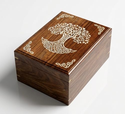 Wooden Cremation Urn for Human Ashes, Engraved Tree of Life Decorative Funeral Urns Box and Casket for Ashes Men Women Memorial Large Urn (Tree of Life)