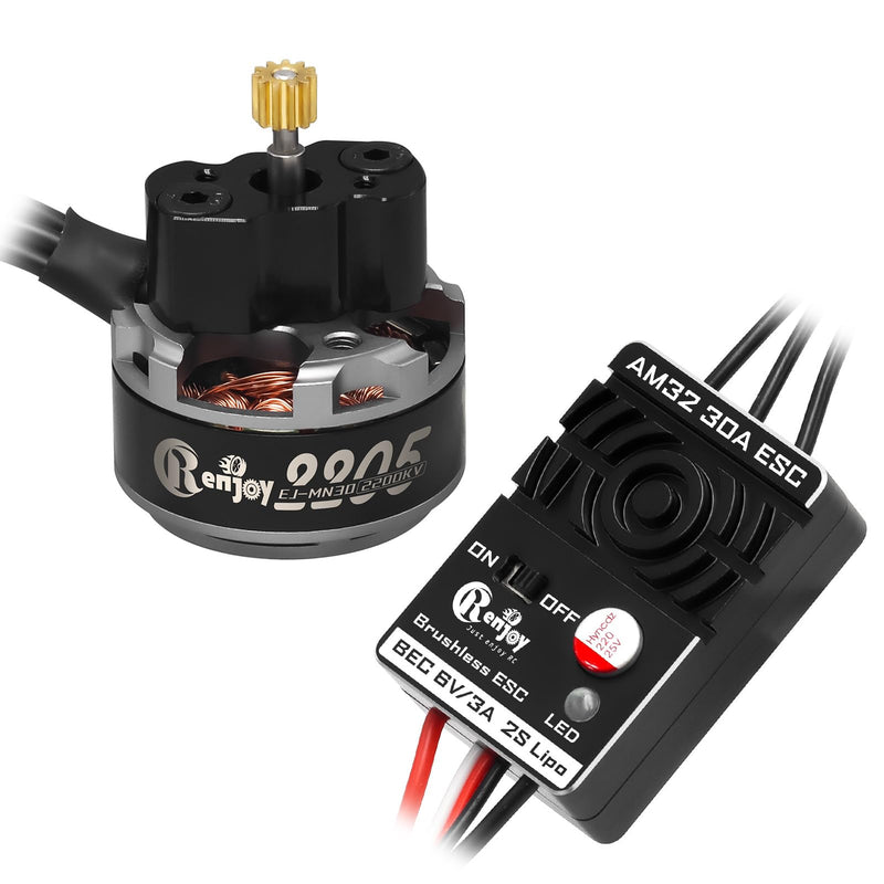 2205 2200KV Brushless Outrunner Motor with Mount and 30A Brushless ESC Electric Speed Controller for TRX4M 1/18 Remote Control Crawler Upgrade Black & Titanium Motor & ESC
