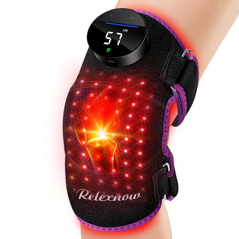 [Australia - AusPower] - RELEXNOW Red Light Therapy for Knee with Heat & Vibration Massage, Extension Band, Wireless Controller, 660nm&850nm Near Infrared Light Therapy Heated Device for Knee/Elbow/Shoulder Purple 