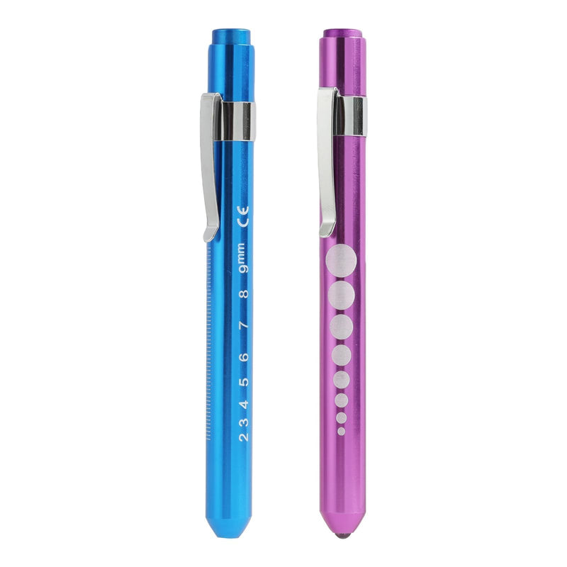 Pack of 2 Diagnostic Light Pupil Light - Reusable LED Pen Lamp with Pocket Clip for Students - Pupil Light - Penlight (Red and Blue)