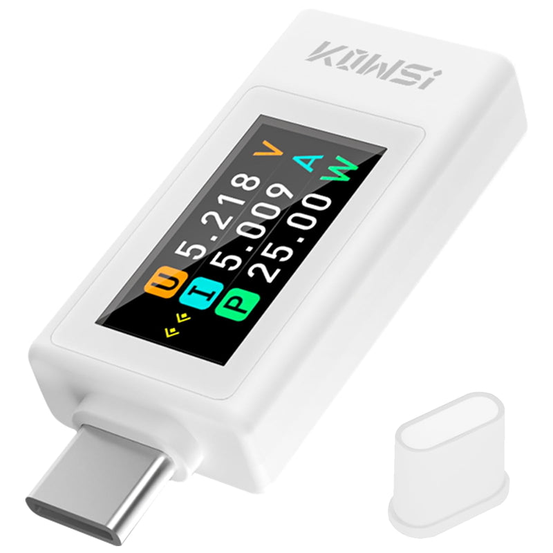 [Australia - AusPower] - USB C Tester Voltage and Current Tester Meter Voltmeter Power Bank Capacity USB Cable Charger Detector with Manual （KWS-1902L White 