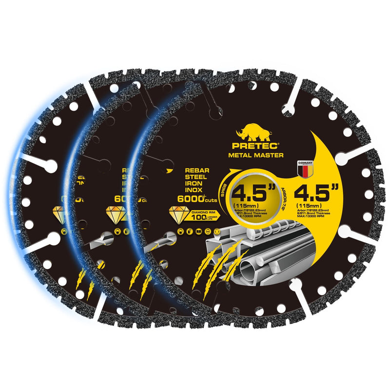 [Australia - AusPower] - Diamond Cutting Wheel 4 1/2 x 7/8 Inch, Angle Grinder Cutting Disc, Carbide Cut Off Wheels, 4 1/2 Cut Off Wheel for Metal with 6000+ Cuts on Rebar, Steel, Iron and INOX - 3Pack 
