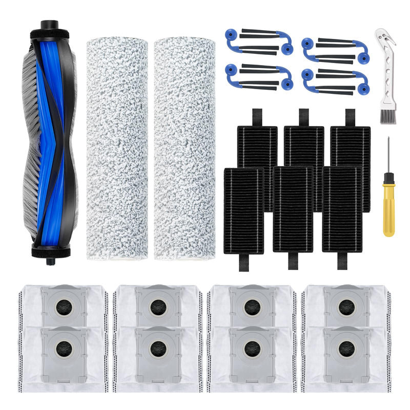 [Australia - AusPower] - Replacement Parts Compatible with Ecovacs Deebot X9 Pro Omni/X9 Pro Robot Vacuum Cleaner,Parts Include 1 Main Brush,2 Roller Mop Pads,6 Hepa Filters,8 Side Brush, 8 Dust Bags 