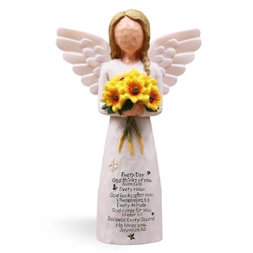 Christian Gifts for Women Birthday, Religious Gifts for Women, Mom Sister, Spiritual Inspirational Gift, Hand-Painted Sunflower Angel Figurine with Scripture Engraving