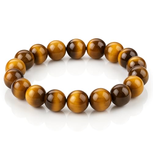 Tiger Eye Bracelet for Men and Women – Natural Crystal Healing Bracelet with Gift Box | Mens Beaded Bracelet for Protection, Courage, Confidence & Career Success 10MM Tiger Eye(with gift box)