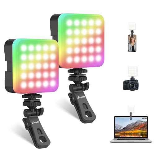 Zeadio Portable RGB Pocket Light with Clip - Adjustable 3000K-7000K Color Temperature, CRI95, Camera Small Video Selfie Light for Tabletop Filming/Selfie/Cell Phone/Photography, Pack of 2